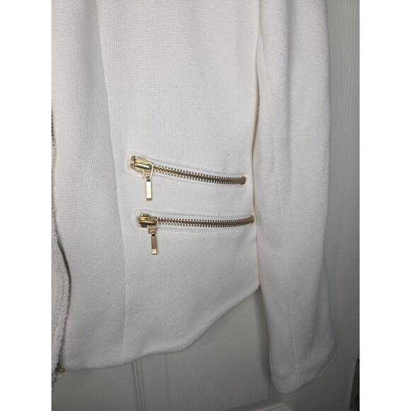 INC International Concepts Lg Women Cotton White Poly Lined Jacket Gold Zippers - Picture 2 of 11